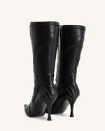 Odette Futuristic Heeled Bike Boots - Black