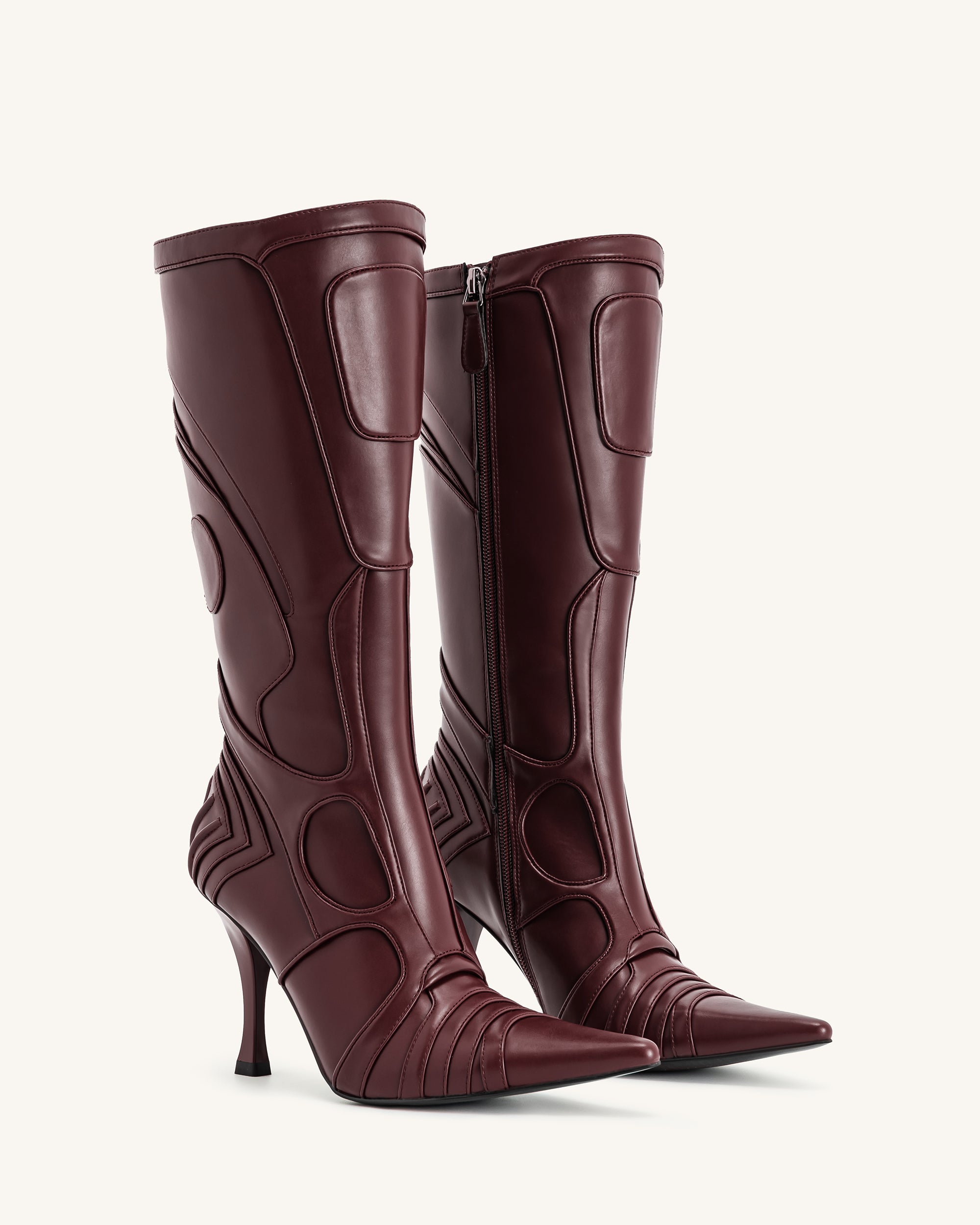 Odette Futuristic Heeled Bike Boots - Burgundy