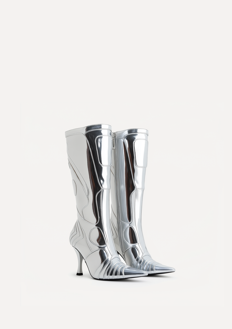 Odette Futuristic Heeled Bike Boots - Silver