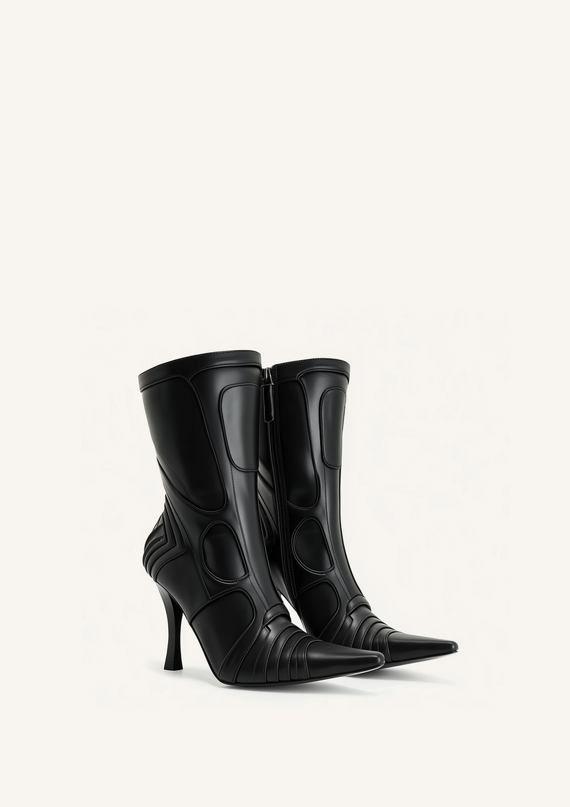 Odette Futuristic Heeled Bike Ankle Boots - Black