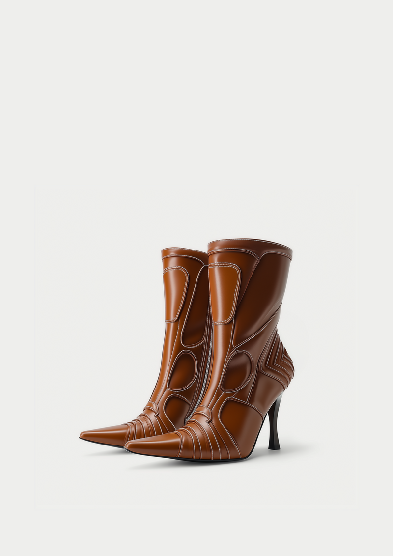 Odette Futuristic Heeled Bike Ankle Boots - Brown