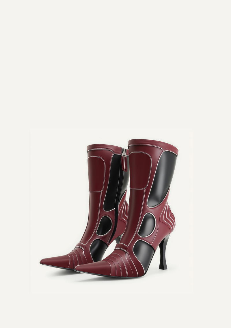 Odette Futuristic Heeled Bike Ankle Boots - Burgundy