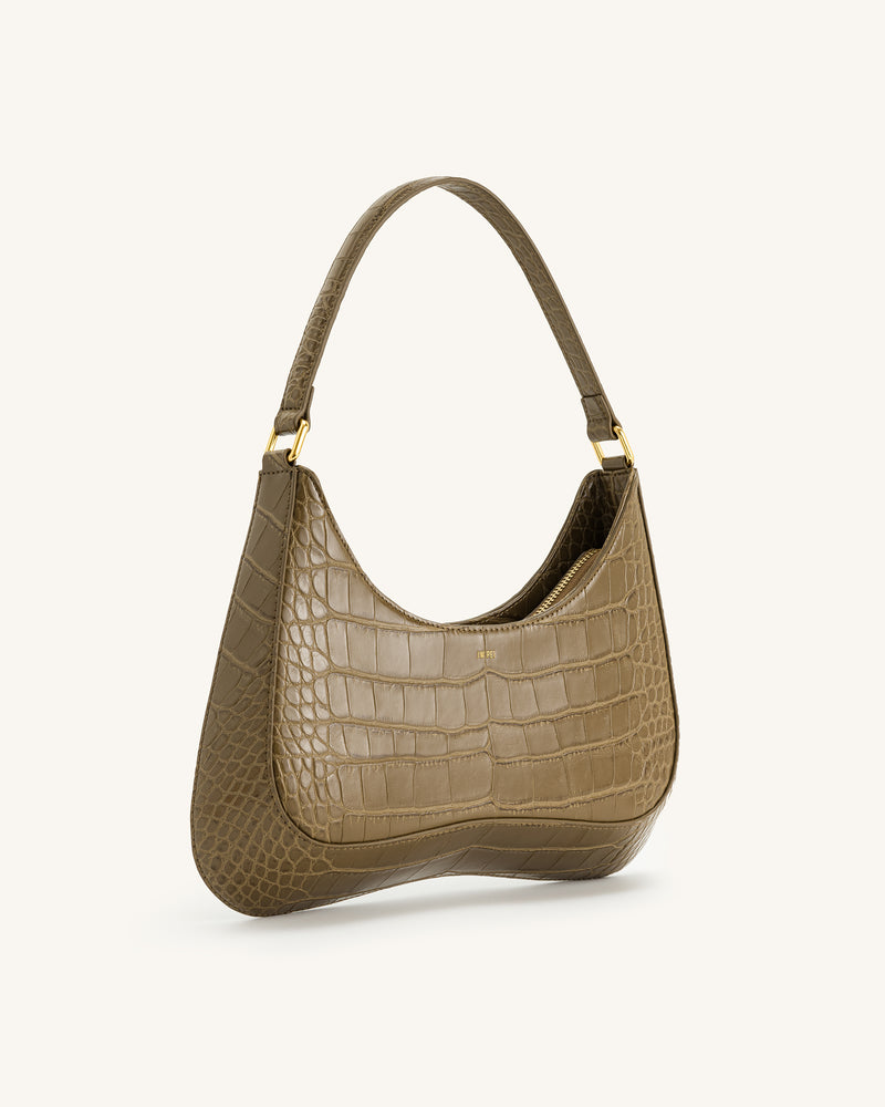 Ruby Shoulder Bag - Dark Olive Croc