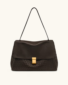 Hilary Woven Shoulder Bag - Dark Brown