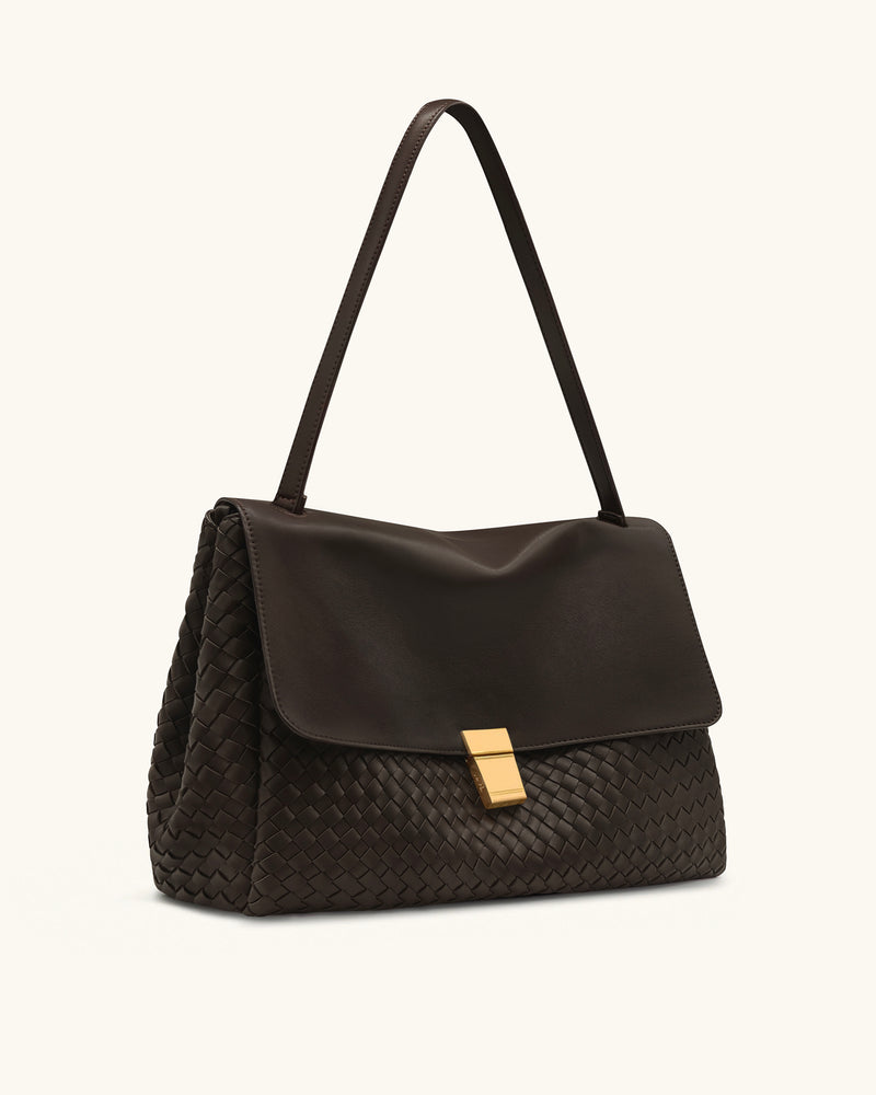 Hilary Woven Shoulder Bag - Dark Brown