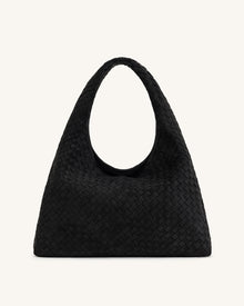 Iaura Faux Suede Woven Shoulder Bag - Black