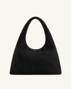 Iaura Faux Suede Woven Shoulder Bag - Black