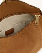 Jayla Faux Suede Metal Pendant Embellished Shoulder Bag - Brown