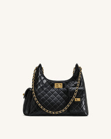 Vivian Quilted Chain Shoulder Bag - Black
