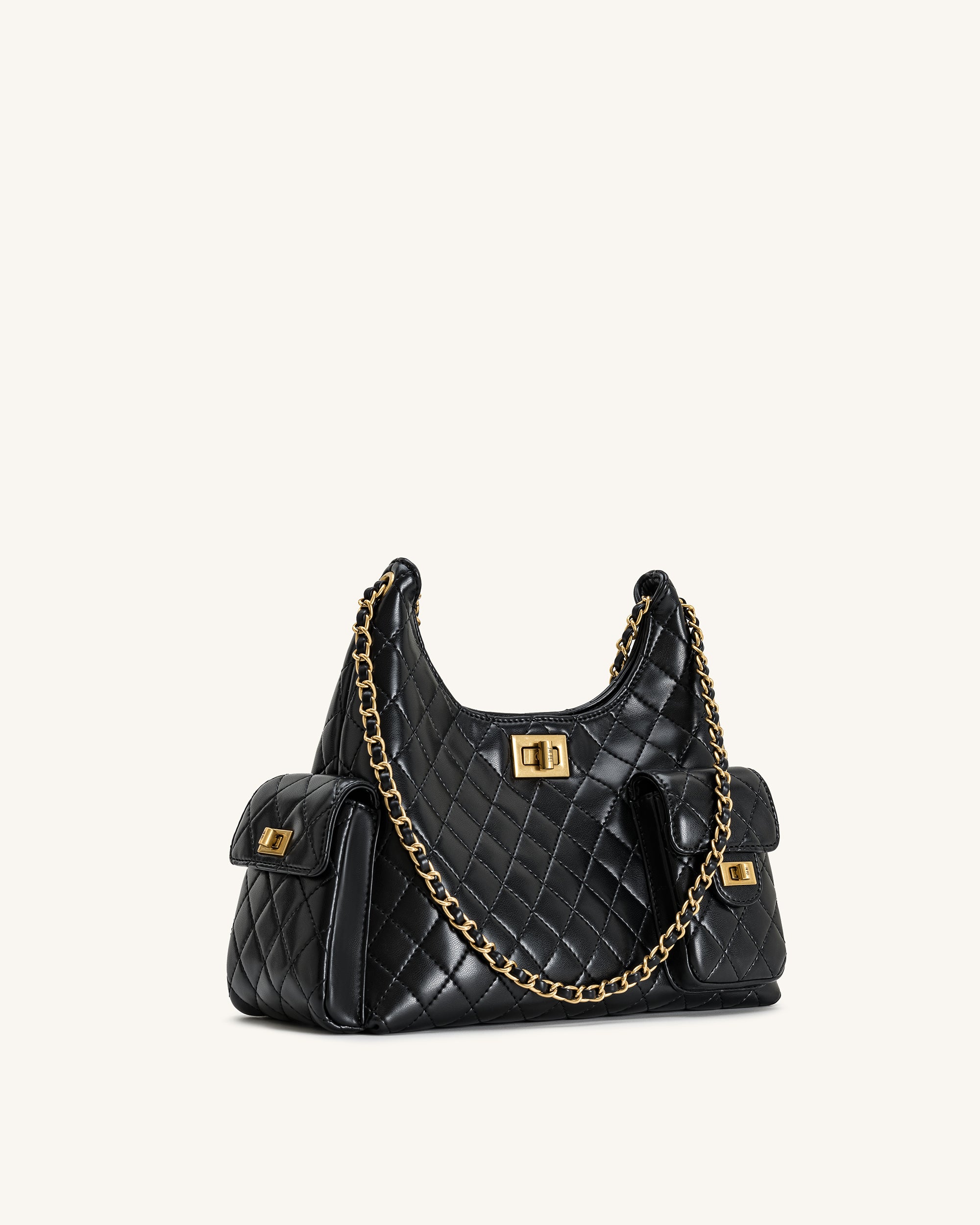 Vivian Quilted Chain Shoulder Bag - Black