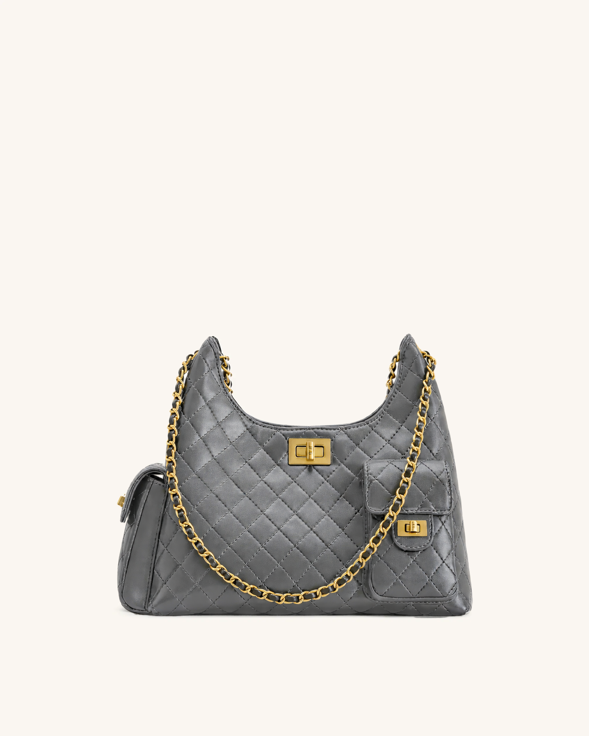 Vivian Quilted Chain Shoulder Bag - Gray
