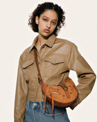 Tessa Suede Shoulder Bag - Camel