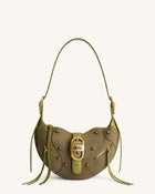 Tessa Suede Shoulder Bag - Dark Olive