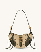 Tessa Faux Suede Studded Shoulder Bag - Khaki Green
