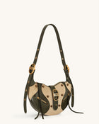 Tessa Faux Suede Studded Shoulder Bag - Khaki Green
