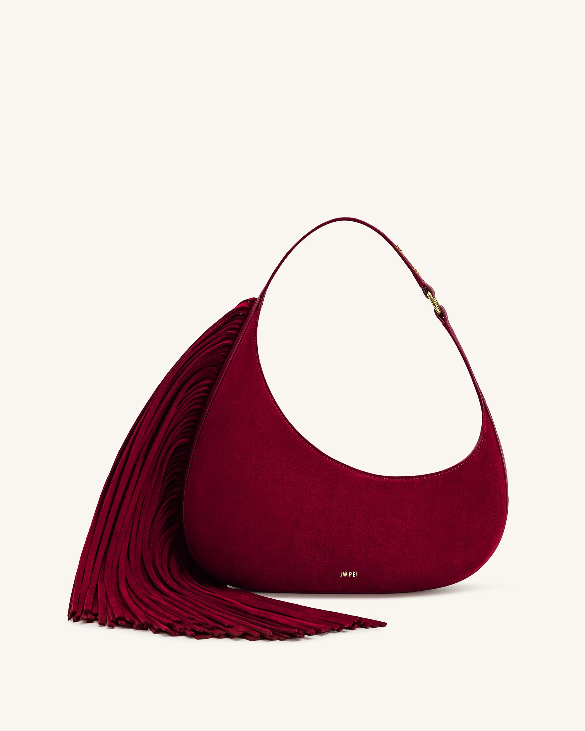 Harlee Faux Suede Fringe Shoulder Bag - Burgundy