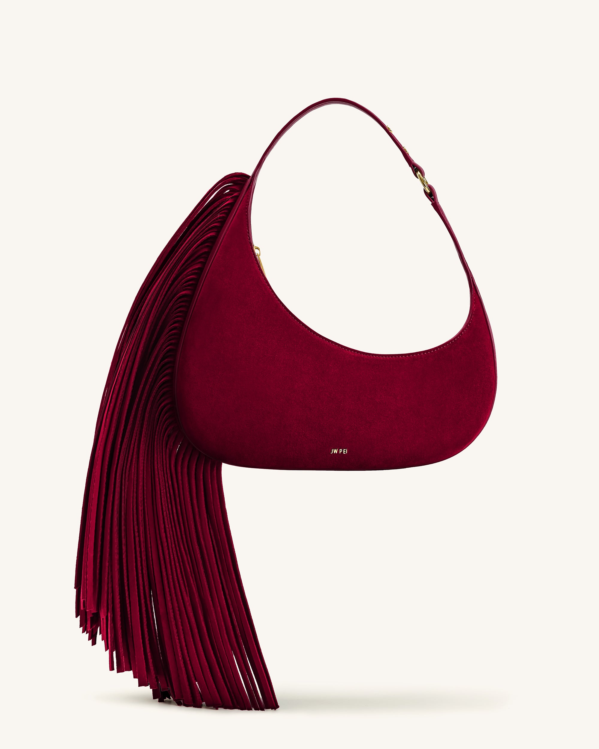 Harlee Faux Suede Fringe Shoulder Bag - Burgundy