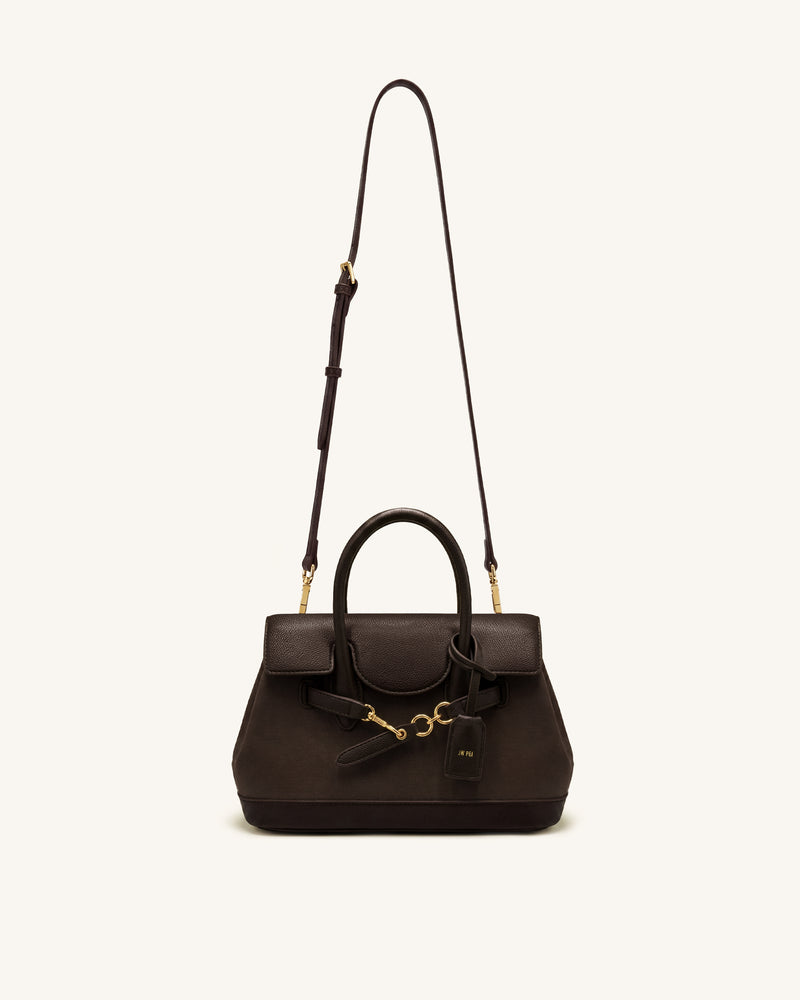 Alina Belted Satchel Bag - Dark Brown Canvas