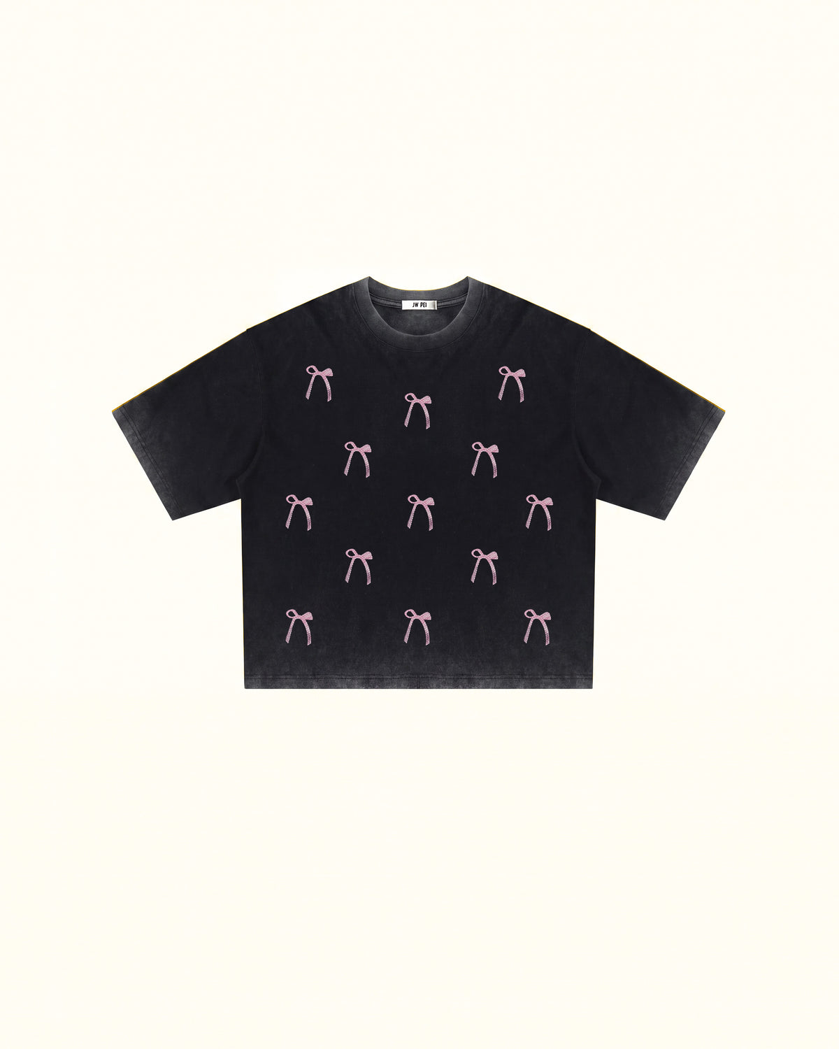 Cherish Crystal Bow Boxy Tee - Faded Black
