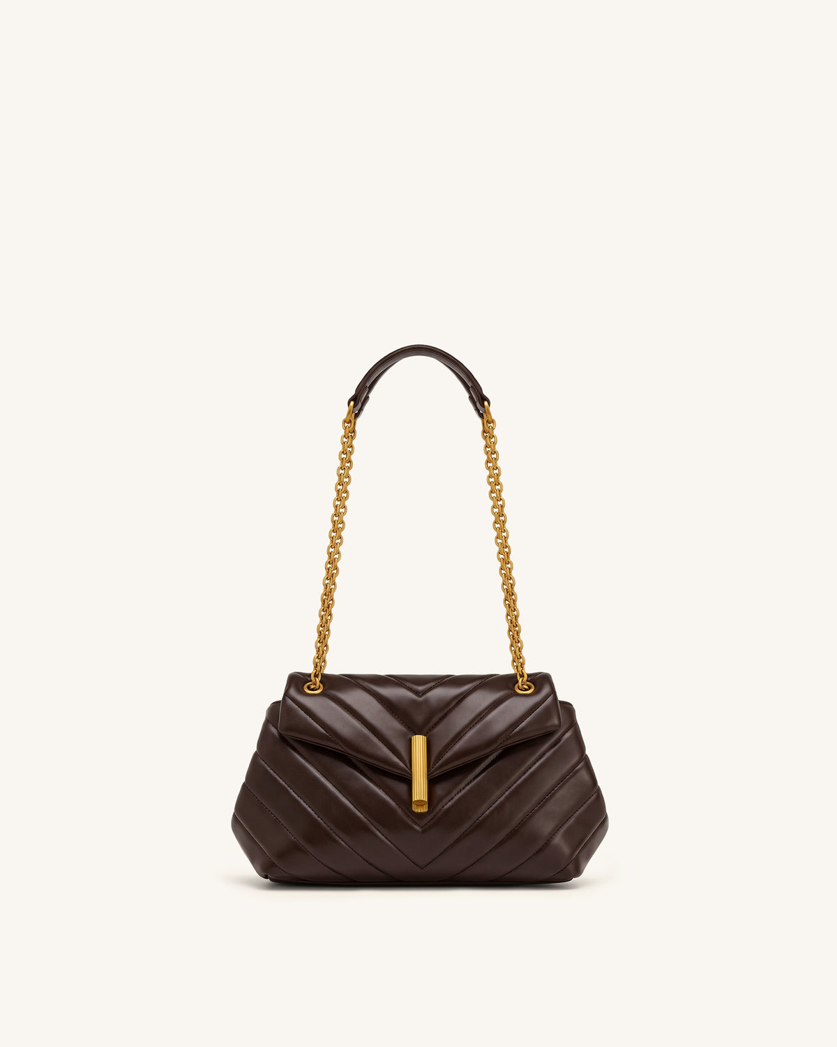 Valerie Quilted Chain Flap Shoulder Bag - Dark Brown