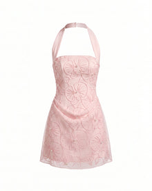 Orchid Beaded Embroidered Square Neck Halter Mini Dress - Blush Pink