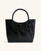 Leah Pleating Medium Tote Bag - Black