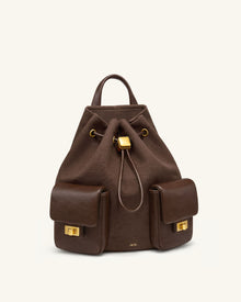 Avery Drawstring Utility Backpack – Dark Brown Canvas