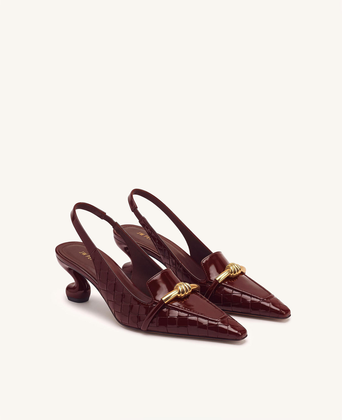 Lena Metal Rope Knot Woven Strap Slingback Pumps - Burgundy