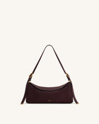 Elowen Faux Suede East-West Shoulder Bag - Dark Brown