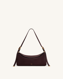 Elowen Faux Suede East-West Shoulder Bag - Dark Brown