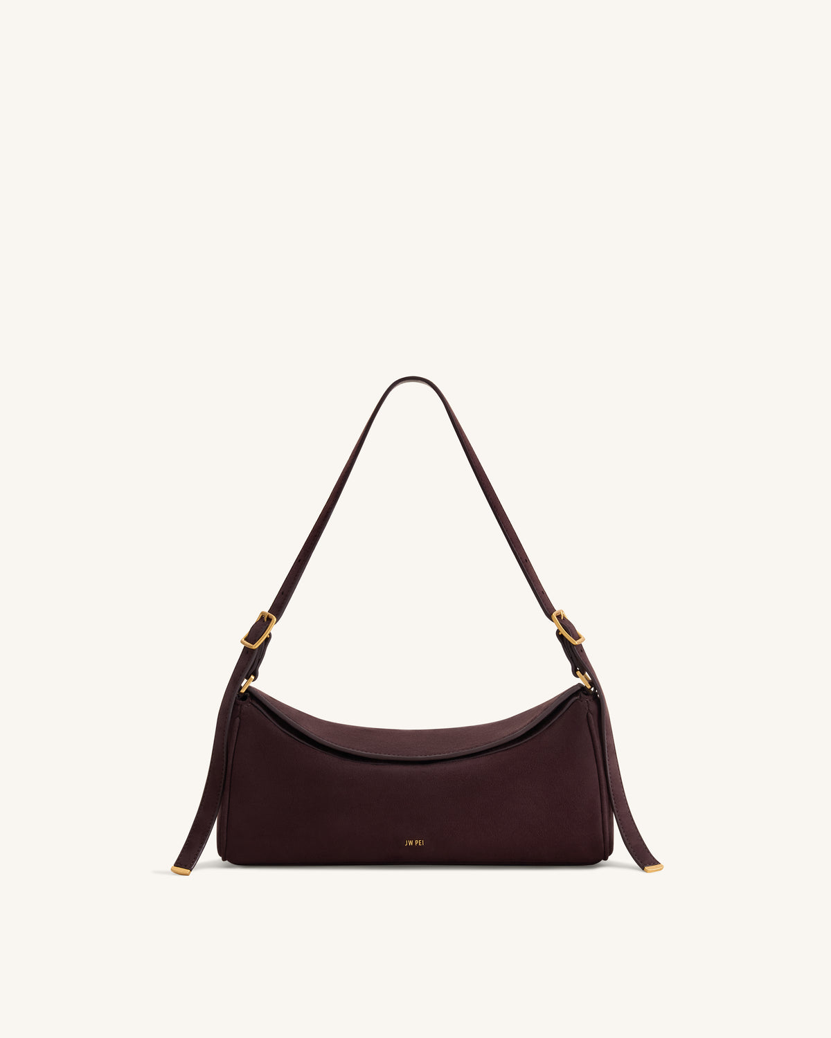 Elowen Faux Suede East-West Shoulder Bag - Dark Brown