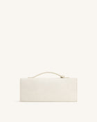 Celeste Faux Suede Woven Textured Envelope Top Handle Bag - White