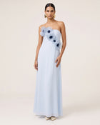 Poppy Embroidered Strapless A-Line Maxi Dress - Light Blue