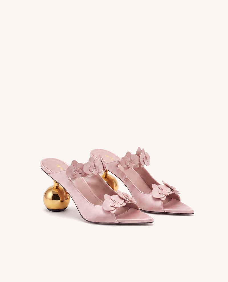 Rosalie Orchid Appliqué Sphere Heel Mules - Pink