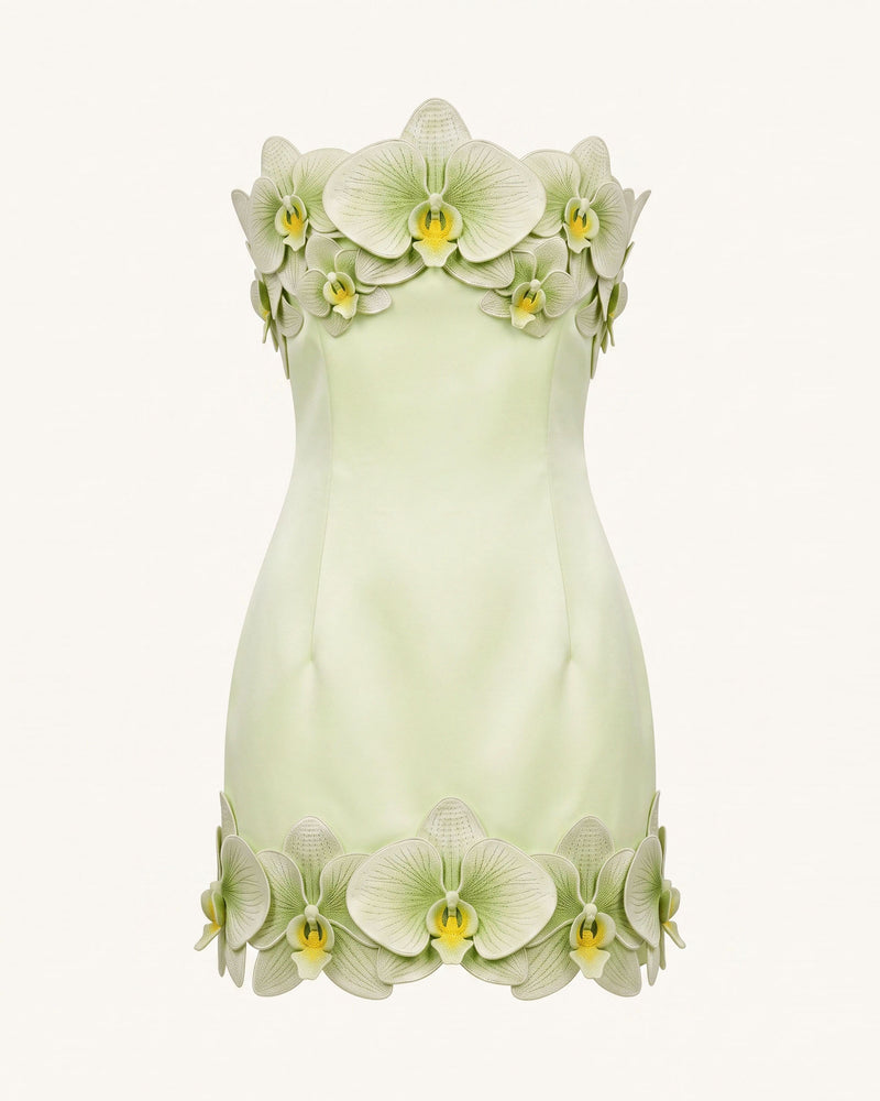 Orchid Trim Strapless Mini Dress - Pistachio