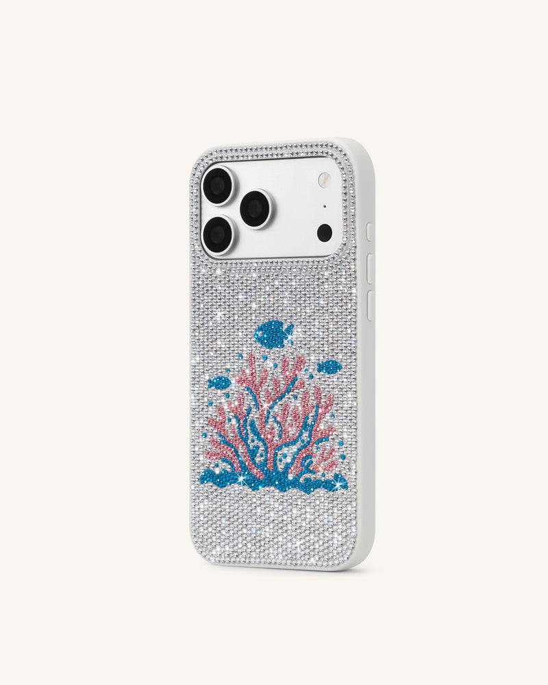 Pink Coral Artificial Crystal Phone Case - White