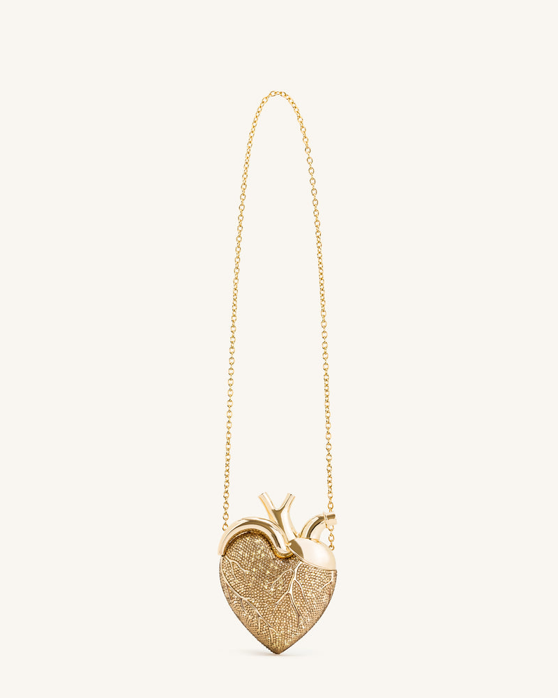 Maren Artificial Crystal Heart Shaped Bag - Gold