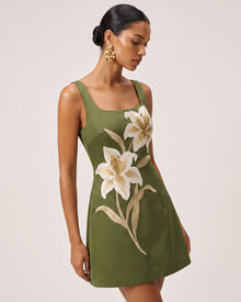 Lily Floral Print Sleeveless A-Line Mini Dress - Olive