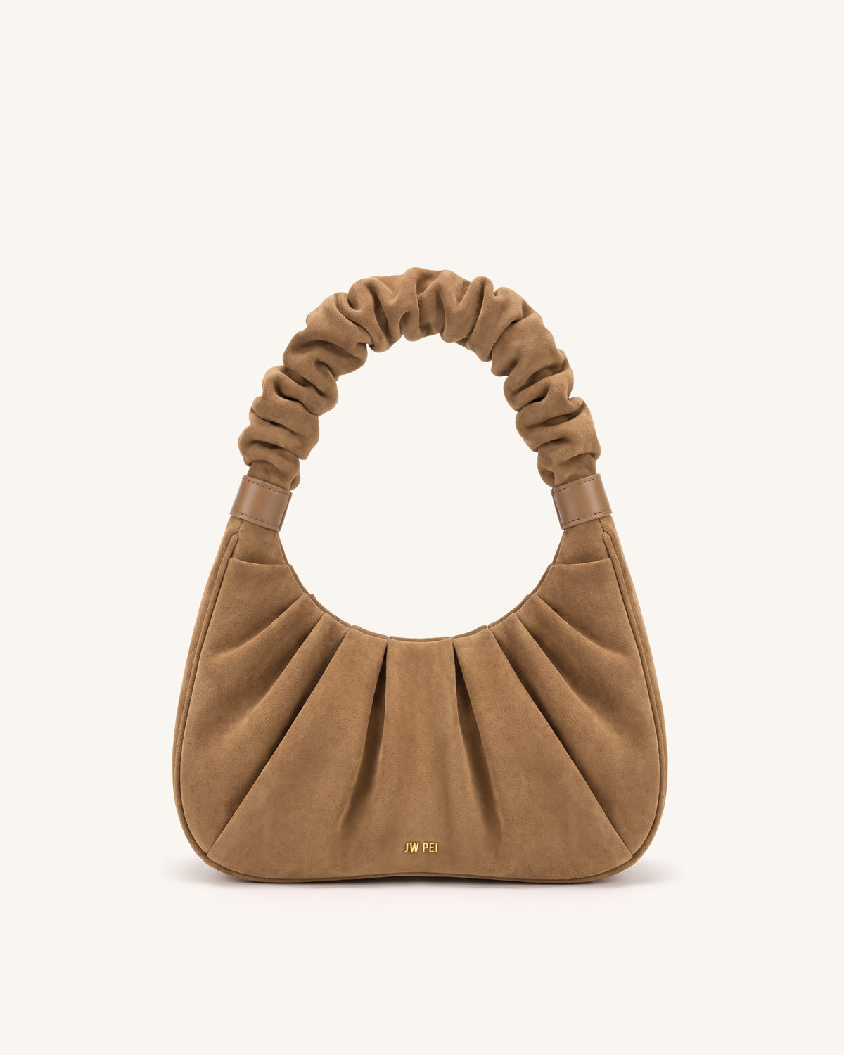 Gabbi Faux Suede Ruched Hobo Handbag - Light Brown