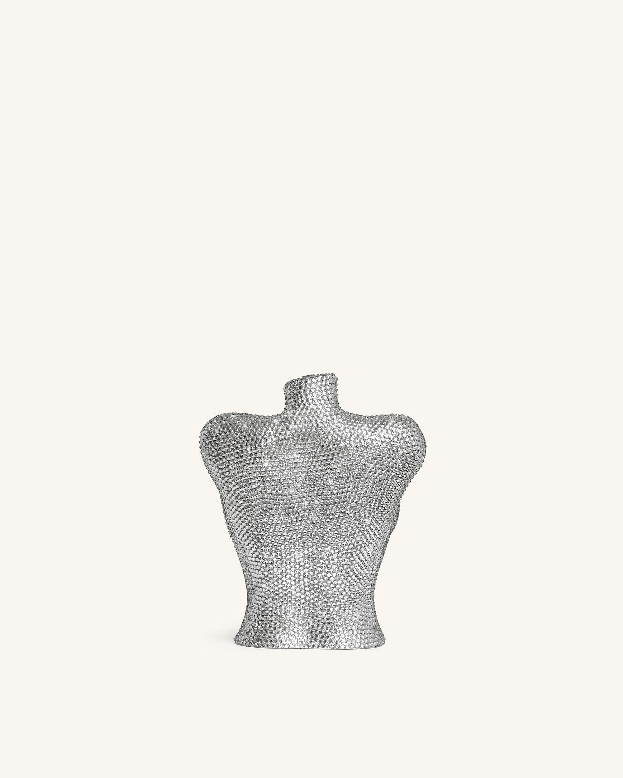 Kiara Faux Crystal Bust Clutch - Silver