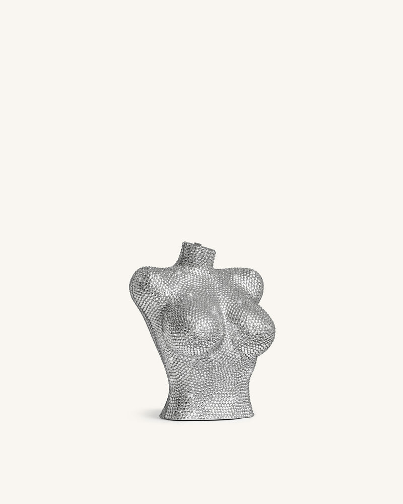 Kiara Faux Crystal Bust Clutch - Silver