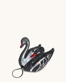Kinsley Crystal Swan Clutch - Black