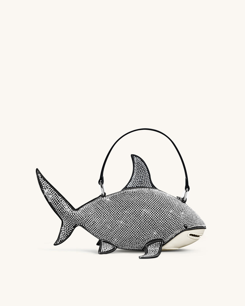 Nerys Artificial Crystal Shark Top Handle Bag - Black