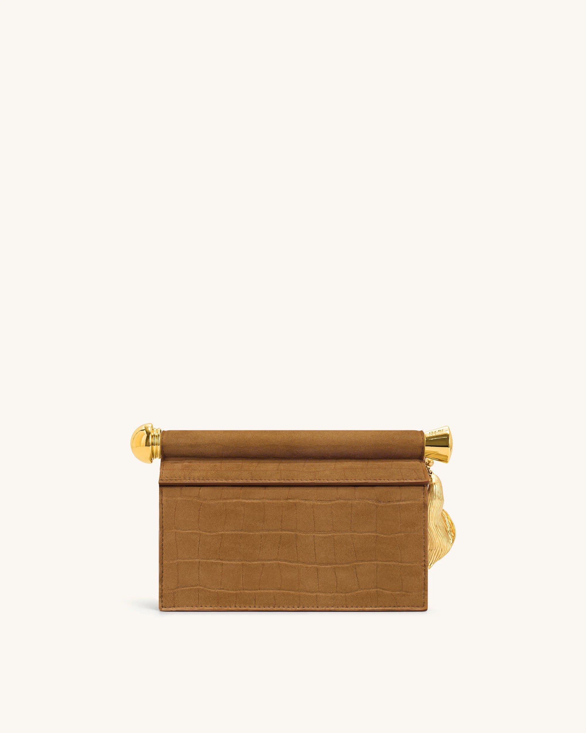 Holly Faux Suede Metal Pendant Embellished Clutch - Brown