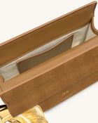 Holly Faux Suede Metal Pendant Embellished Clutch - Brown