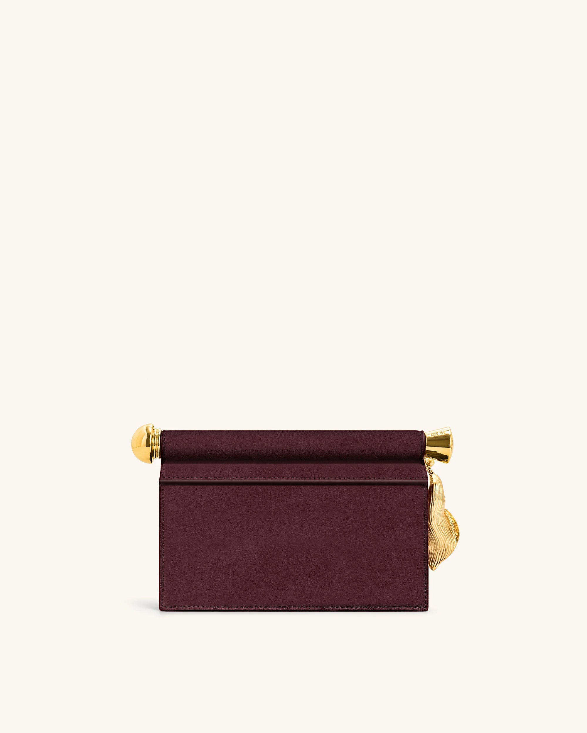 Holly Faux Suede Metal Pendant Embellished Clutch - Reddish Brown