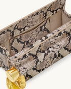 Holly Metal Pendant Embellished Snakeskin Clutch - Apricot