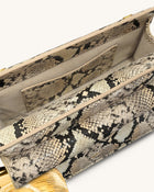 Holly Metal Pendant Embellished Snakeskin Clutch - Apricot