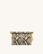 Holly Metal Pendant Embellished Snakeskin Clutch - Apricot