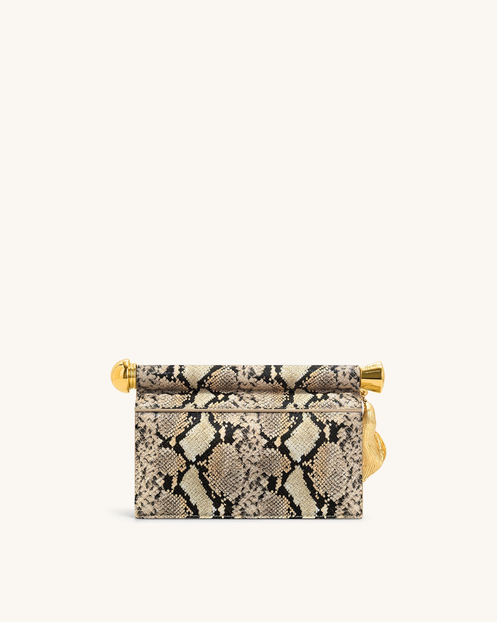 Holly Metal Pendant Embellished Snakeskin Clutch - Apricot